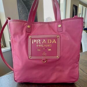 💗 Prada Pink Nylon Tote with Crossbody Strap – Fits Laptop 👛 authentic!!